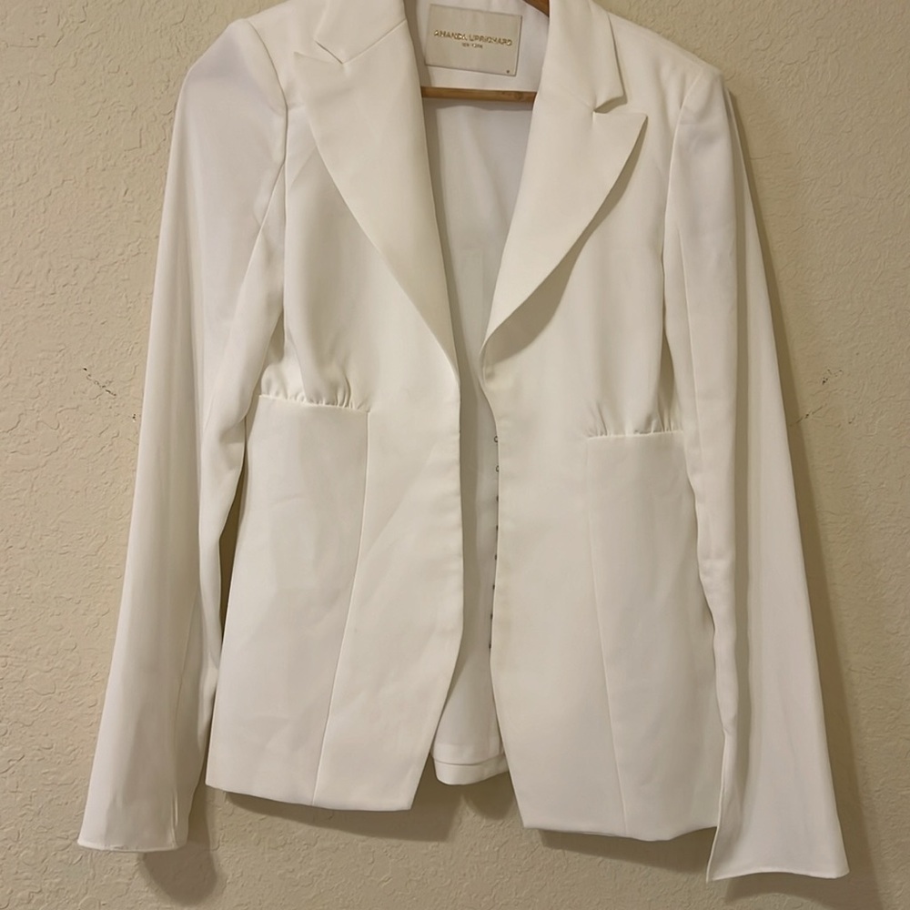 REVOLVE | Amanda Uprichard White Blazer with Structured Shoulders - Picture 7 of 14